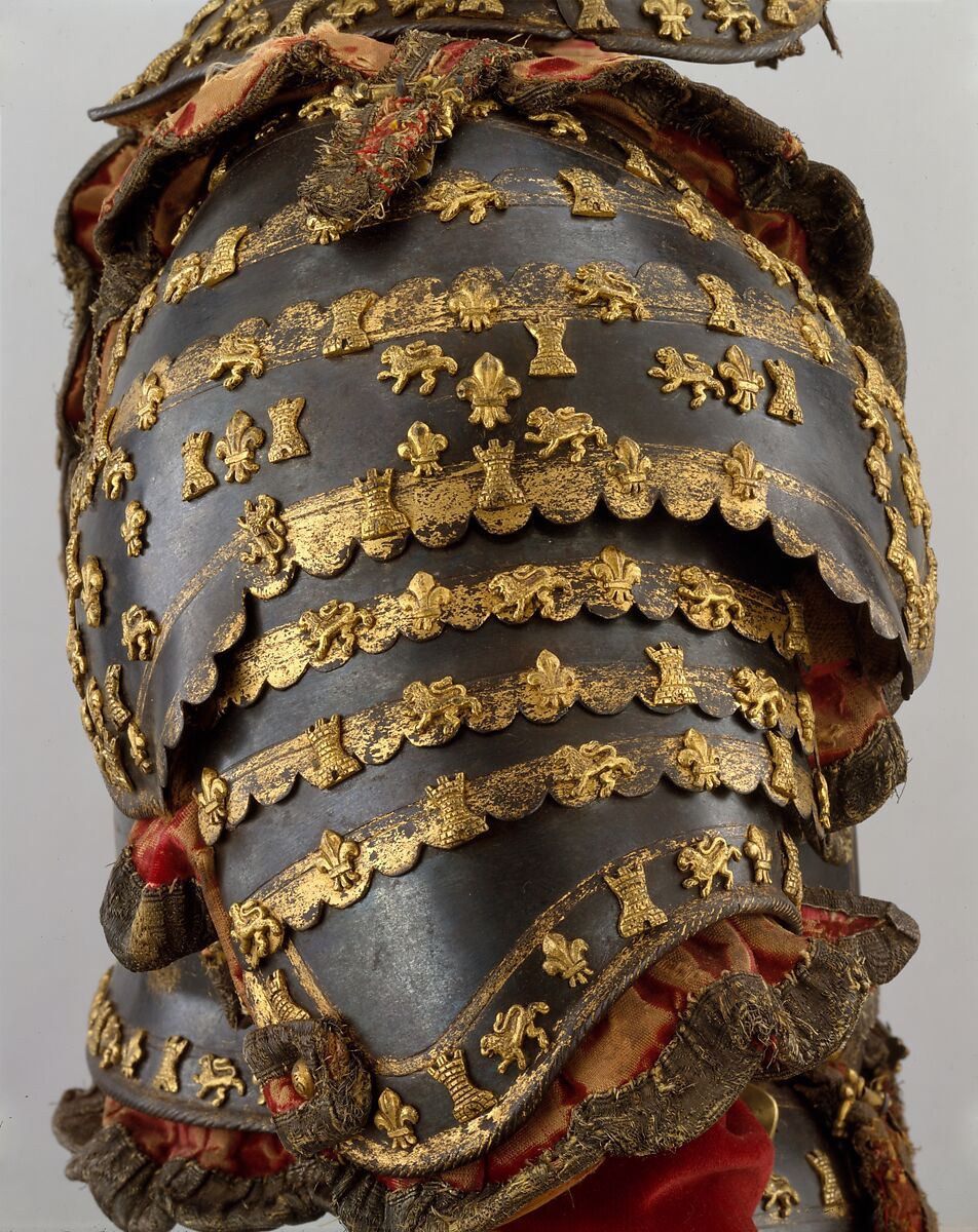 Armor of Infante Luis, Prince of Asturias (1707–1724), Signature probably refers to Jean Drouart (French, Paris, died before October 1715), Steel, gold, brass, silk, cotton, metallic yarn, paper, French, Paris