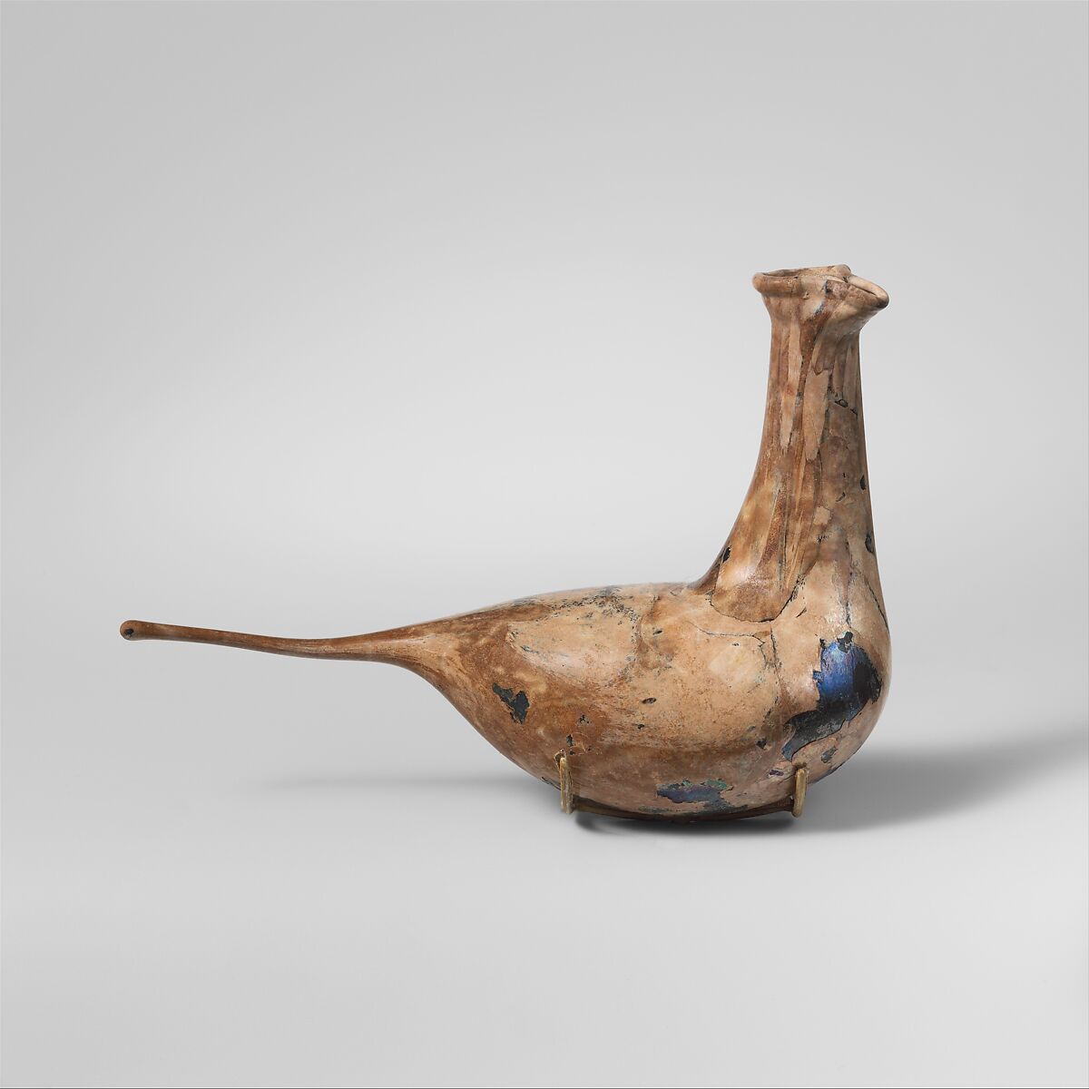 Glass bottle in the shape of a bird, Glass, onyx, Roman 