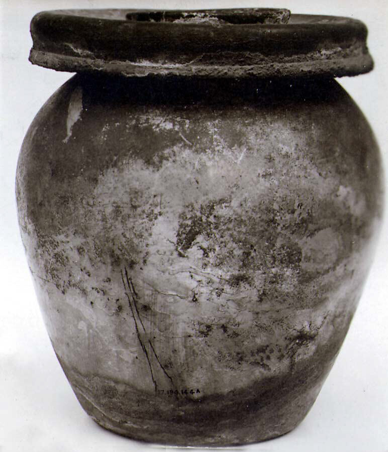 Glass jar (olla) used as a cinerary urn, Glass, Roman 