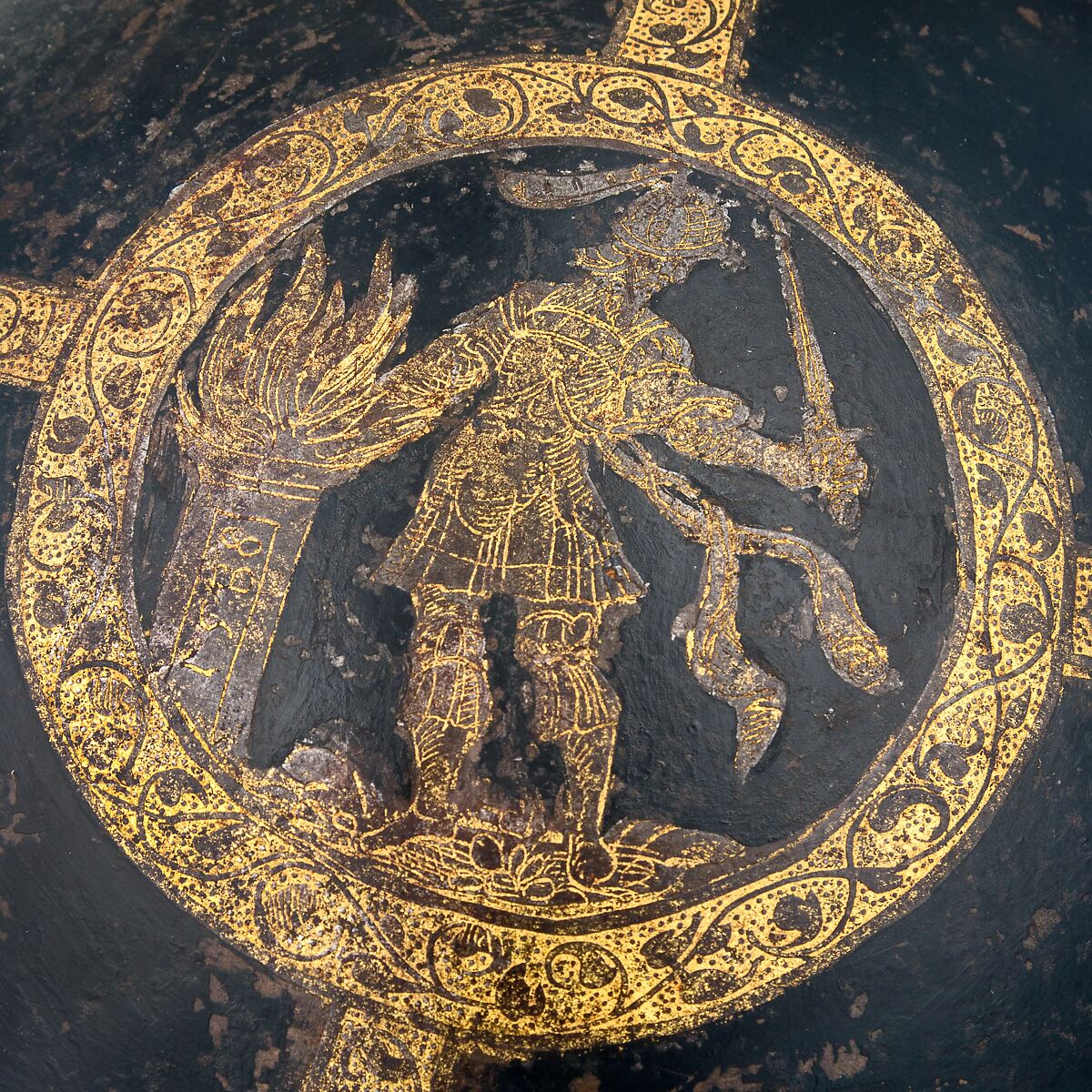 Morion for the Bodyguard of the Prince-Elector of Saxony, Steel, gold, brass, leather, textile, German, Nuremberg