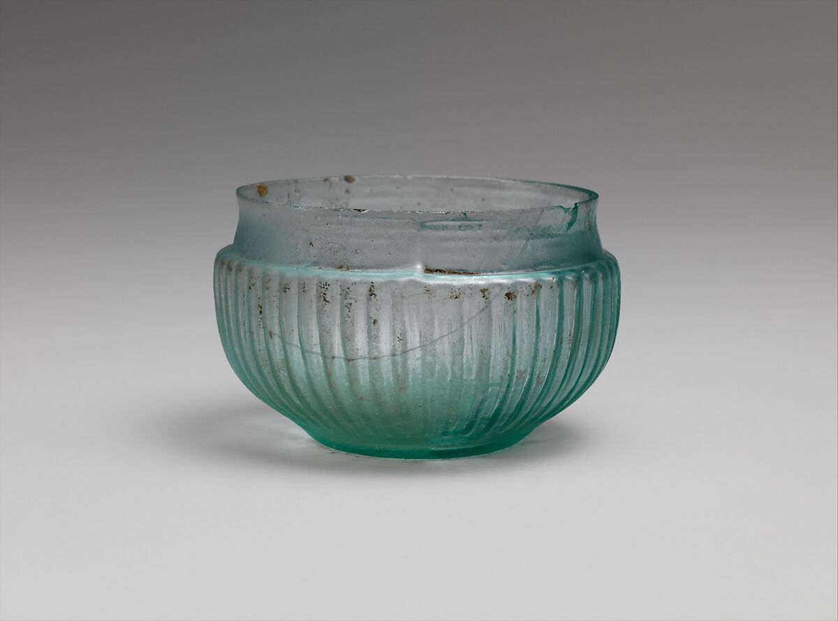 Glass ribbed bowl, Glass, Roman 