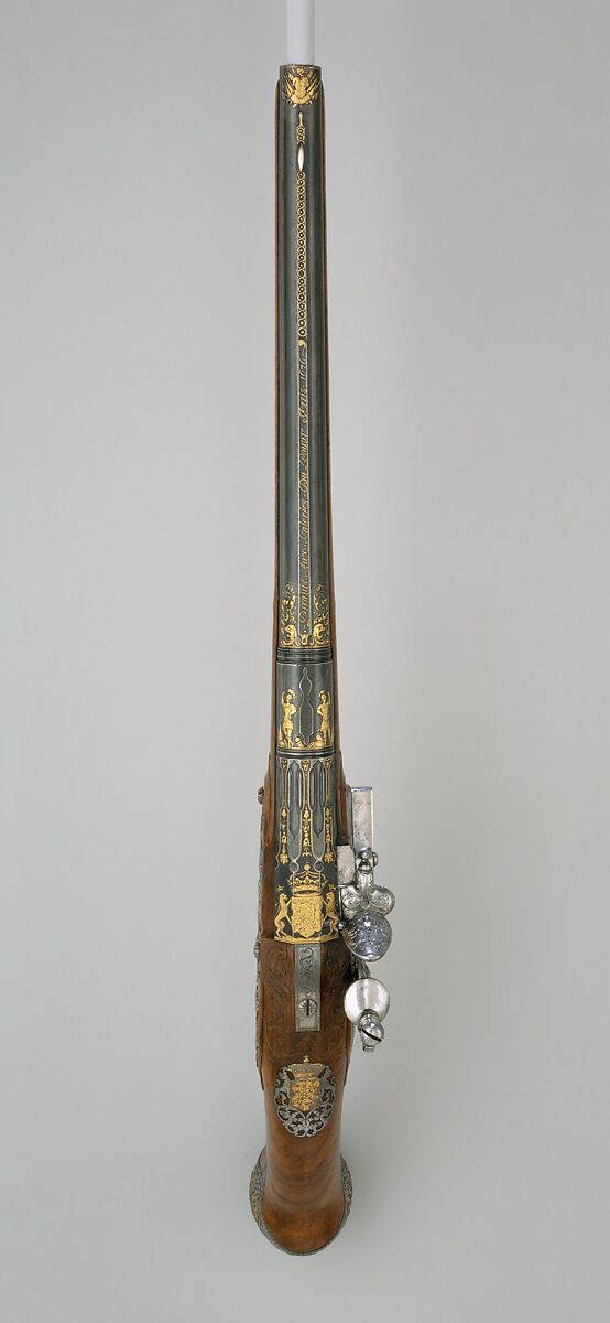 Flintlock Pistol Made for Charles XI of Sweden (1655–1697), Bertrand Piraube (French, Paris, recorded ca. 1663–1725), Steel, gold, wood (walnut), French, Paris