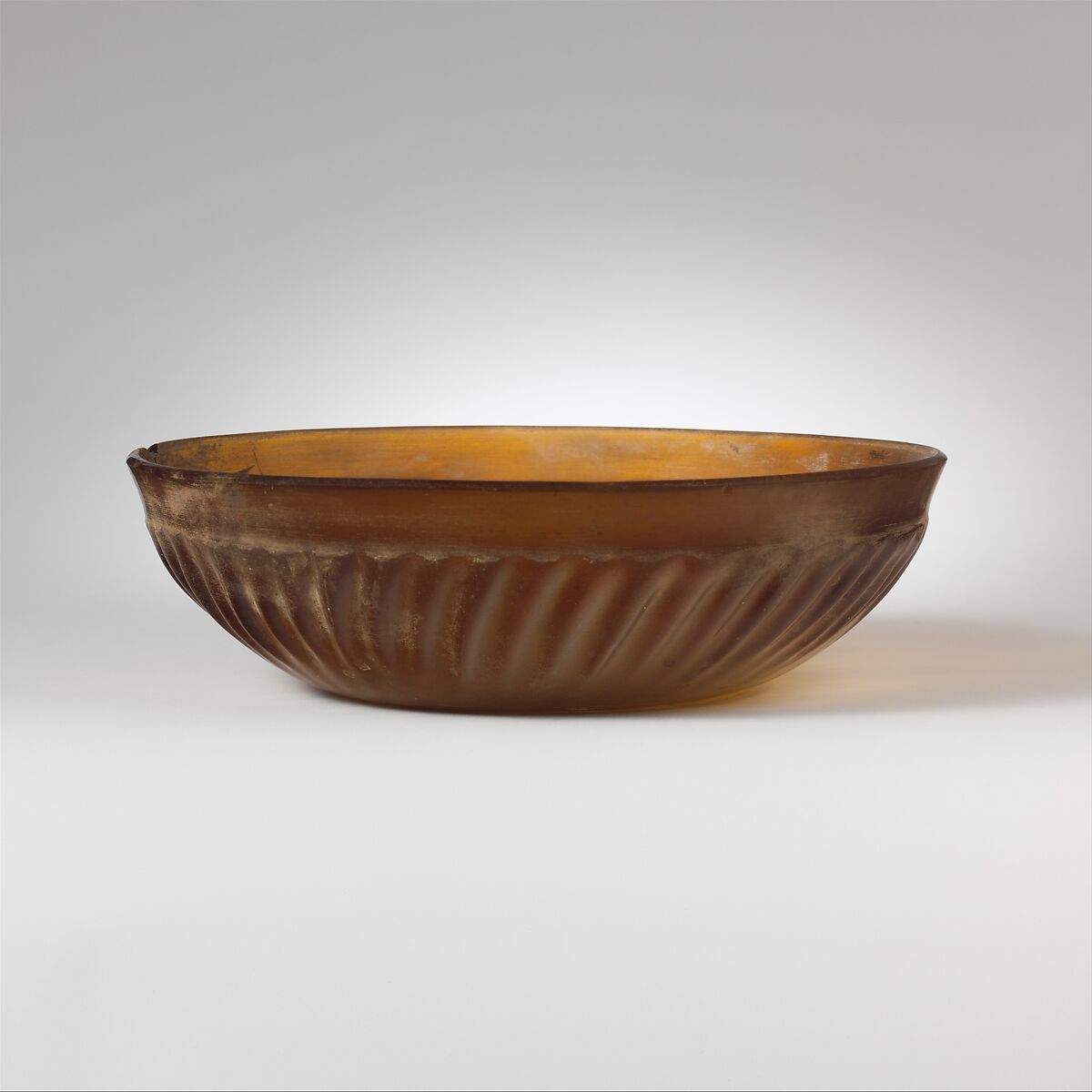 Glass ribbed bowl, Glass, Roman 