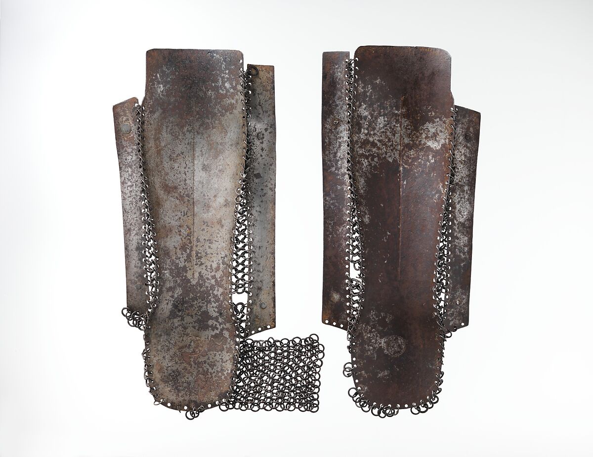 Left Leg Defense (Greave), Steel, iron, silver, gold, tin, leather, Turkish, Istanbul (?)