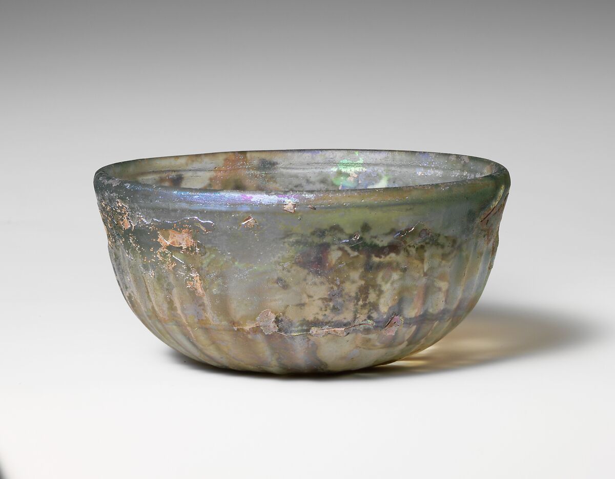 Glass ribbed bowl, Glass, Roman 