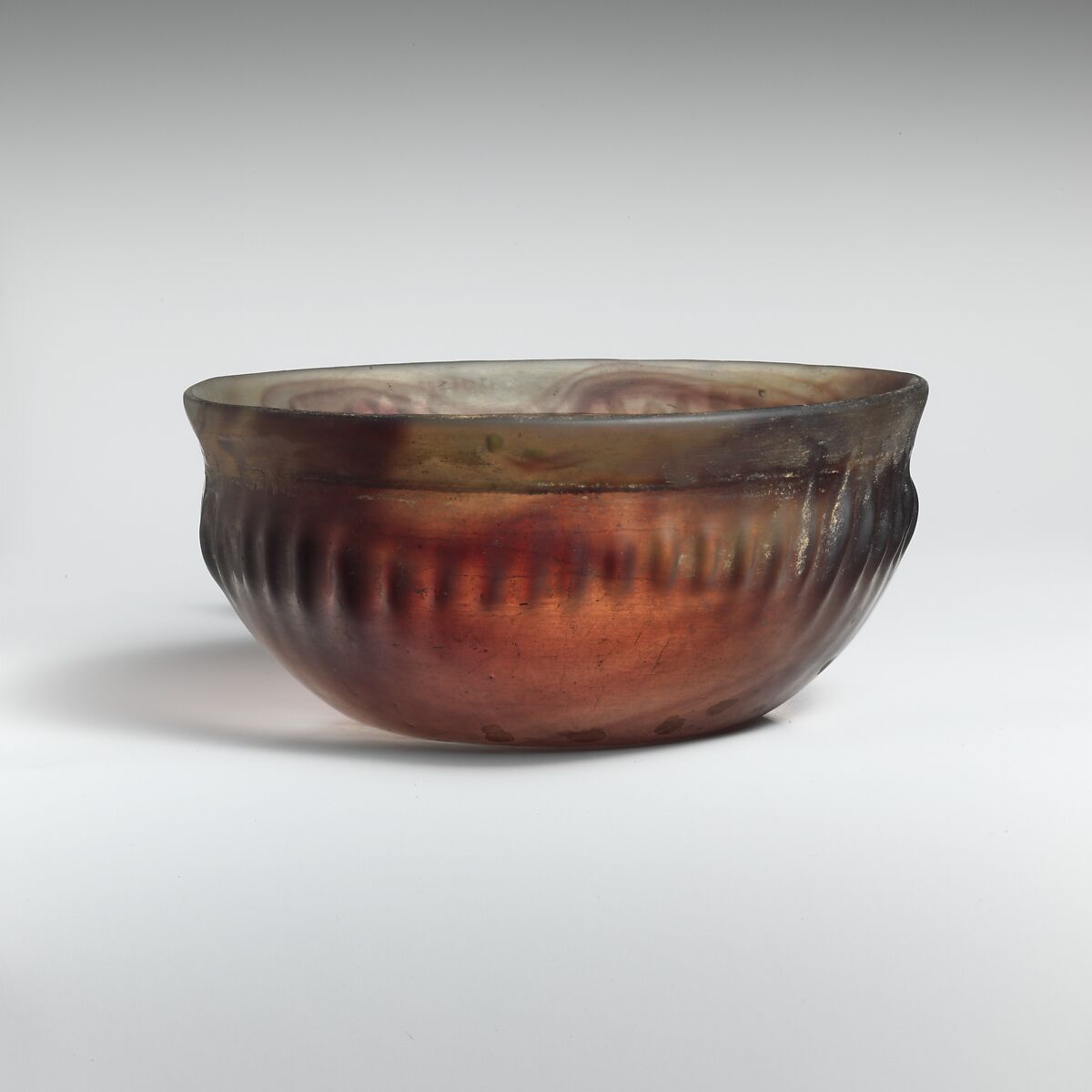 Glass ribbed bowl, Glass, Roman 