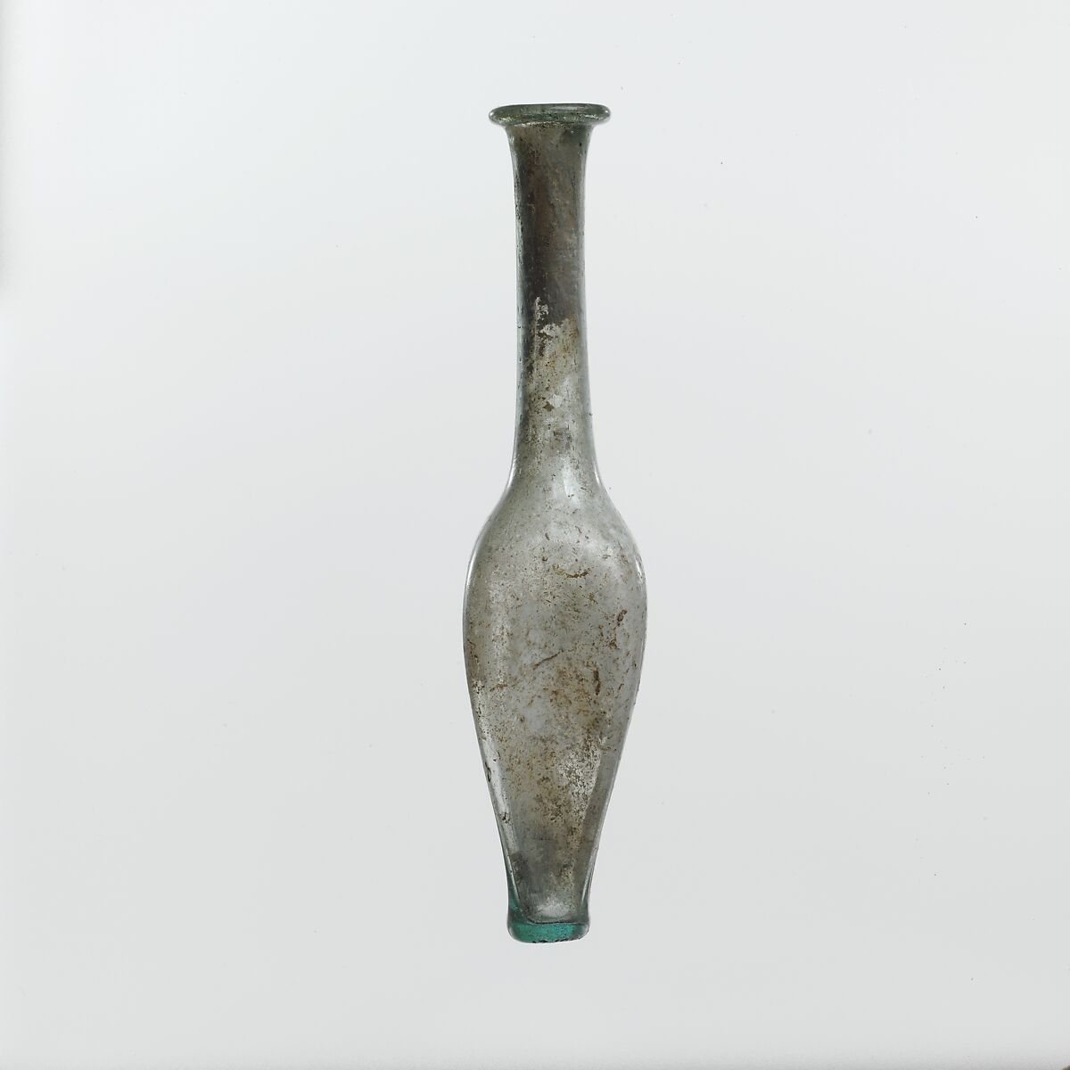 Glass bottle with indented side, Glass, Roman 