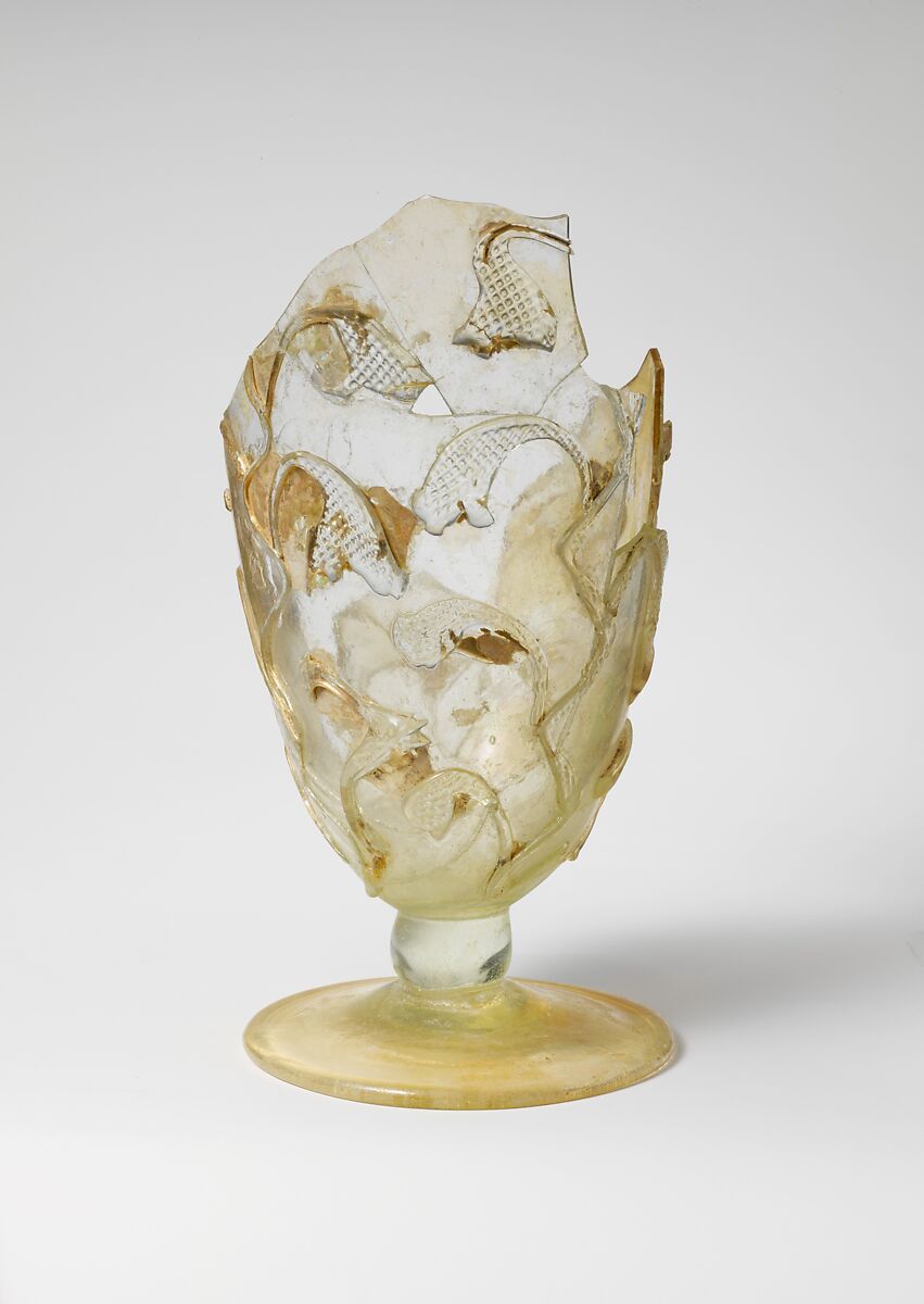 Glass beaker with snake-thread decoration, Glass, Roman 