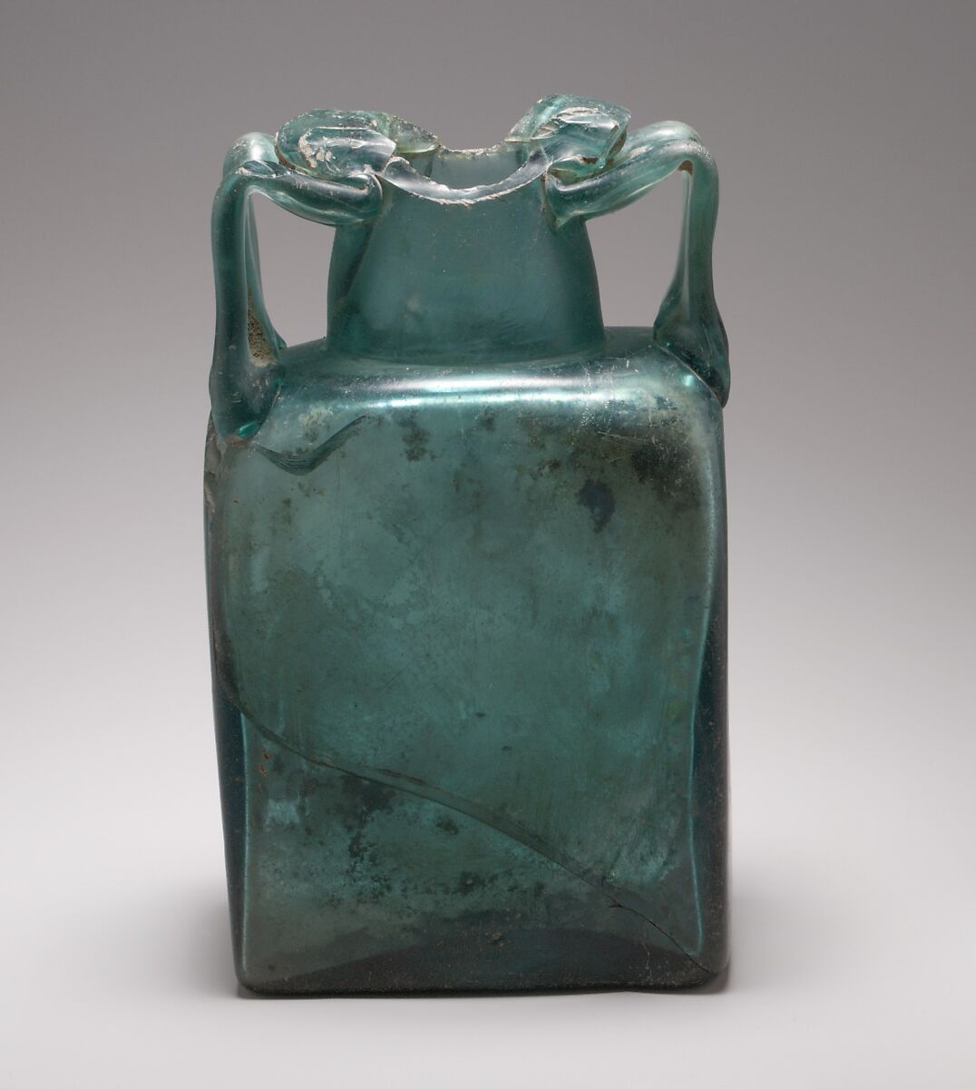 Glass rectangular bottle, Glass, Roman