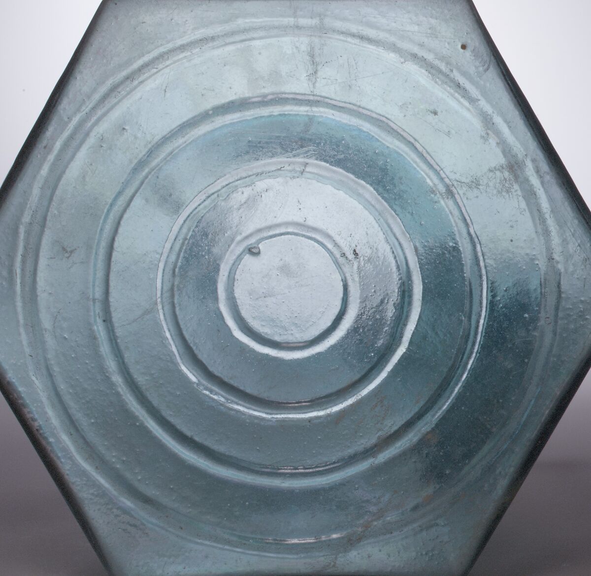 Glass one-handled hexagonal bottle, Glass, Roman