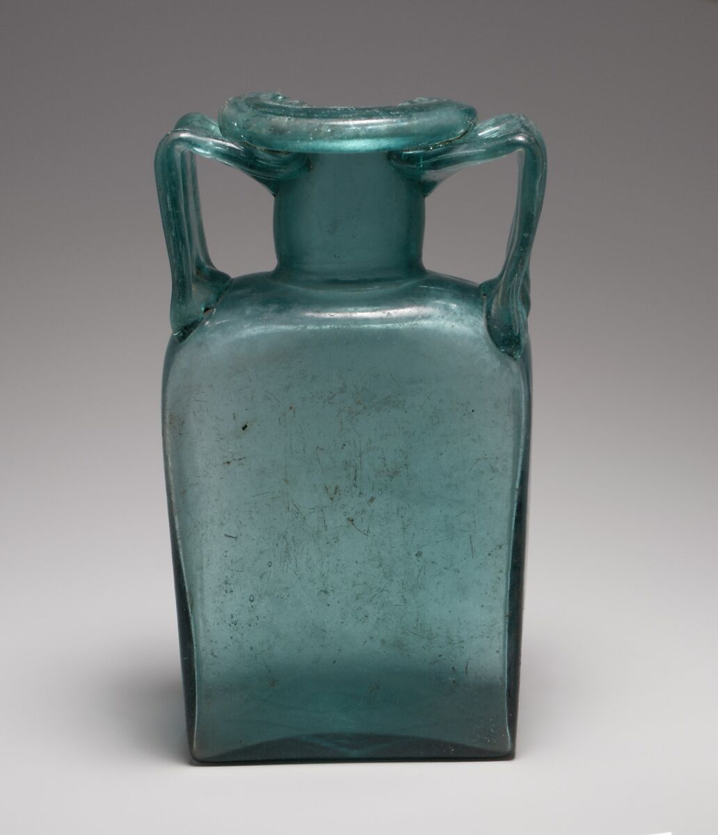 Glass rectangular bottle, Glass, Roman 