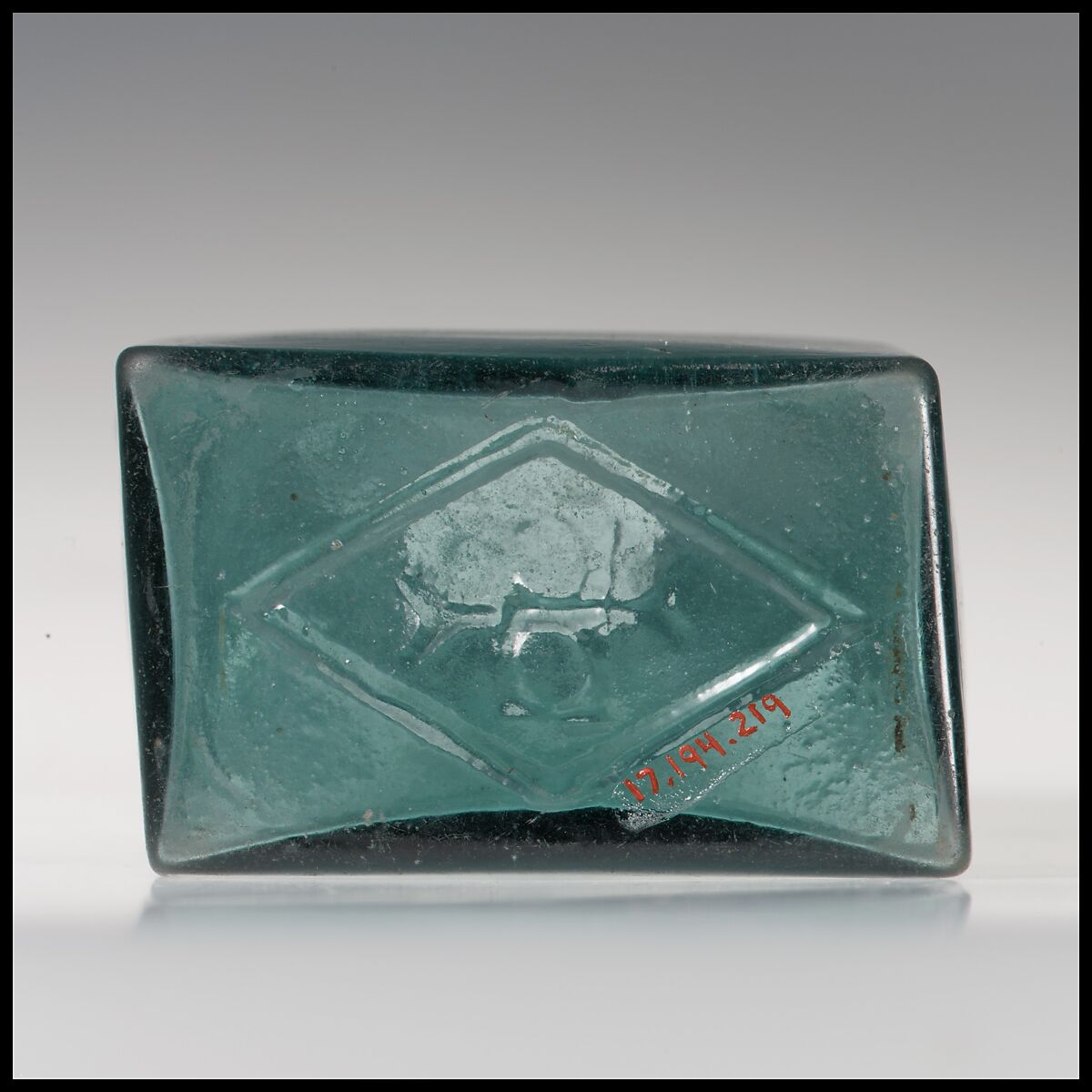 Glass rectangular bottle, Glass, Roman