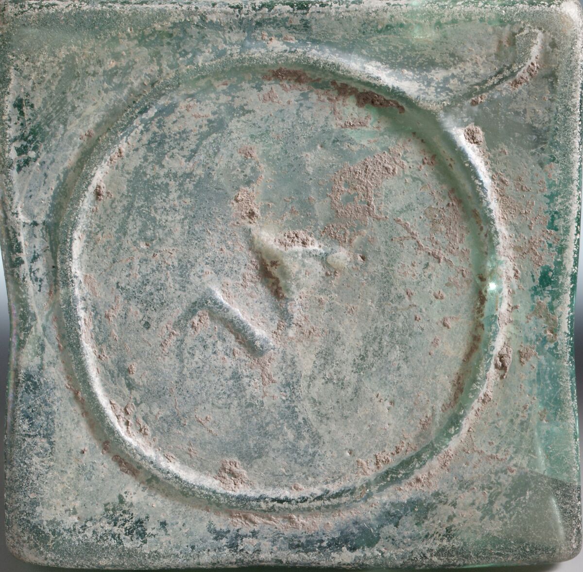 Glass square bottle, Glass, Roman