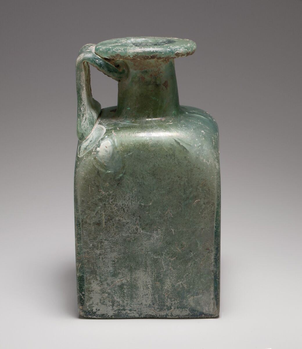 Glass square bottle, Glass, Roman 