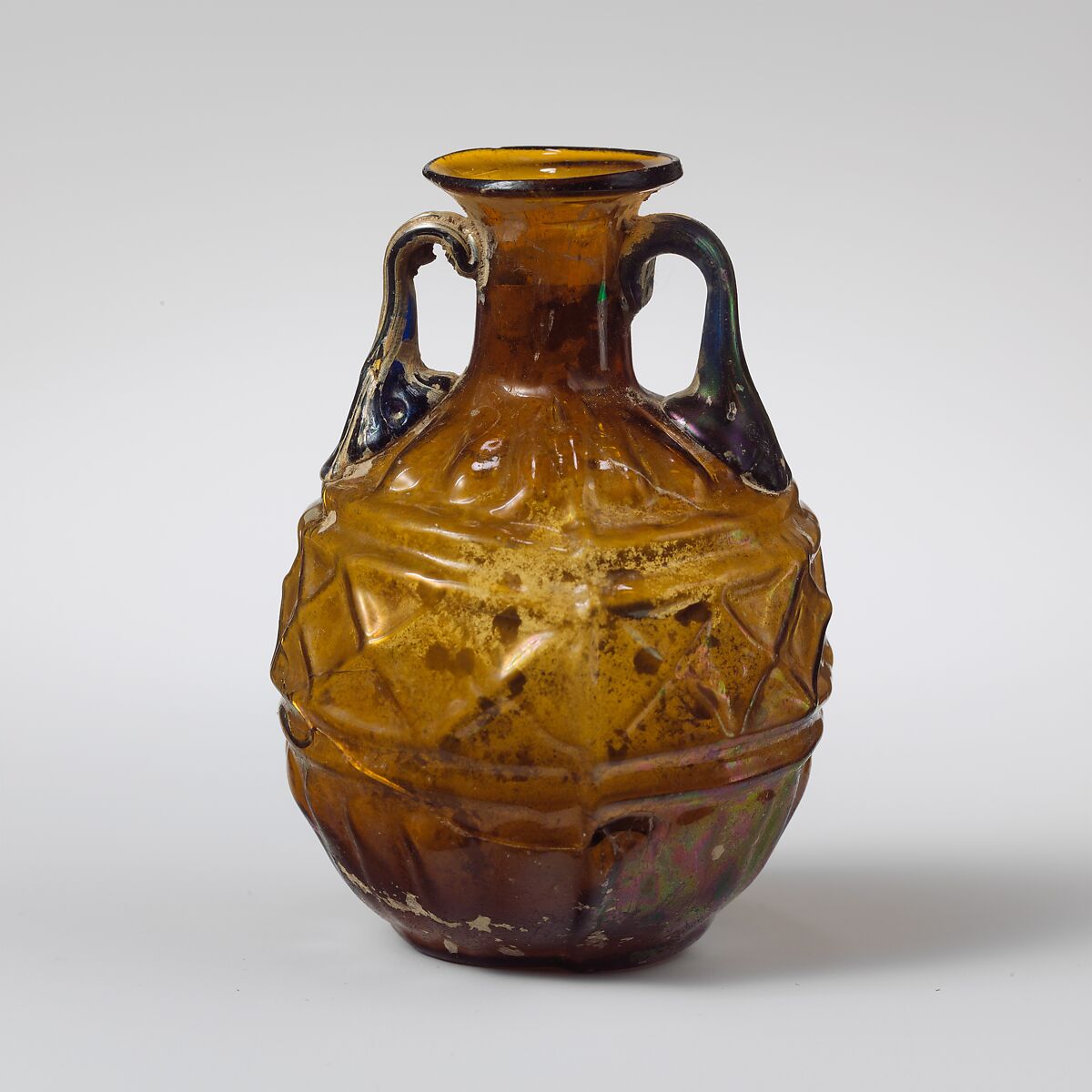 Glass amphoriskos (perfume flask) with band of lozenges, Glass, Roman, Syro-Palestinian 