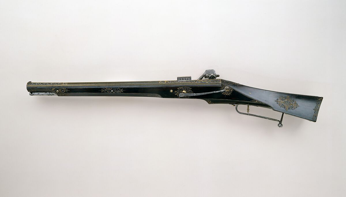 Wheellock Carbine, Steel, wood (rosewood), gold, silver, German
