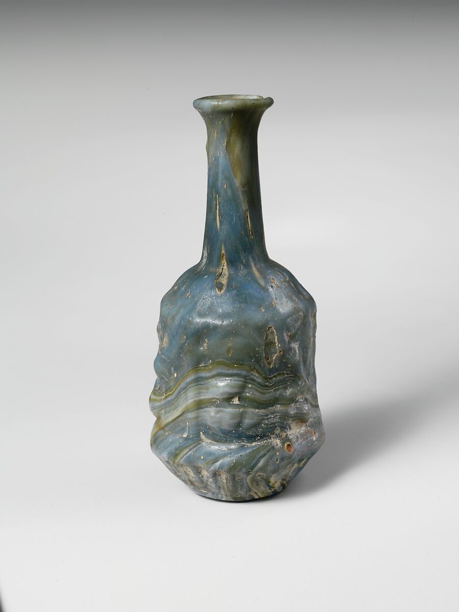 Glass hexagonal bottle, Glass, Roman