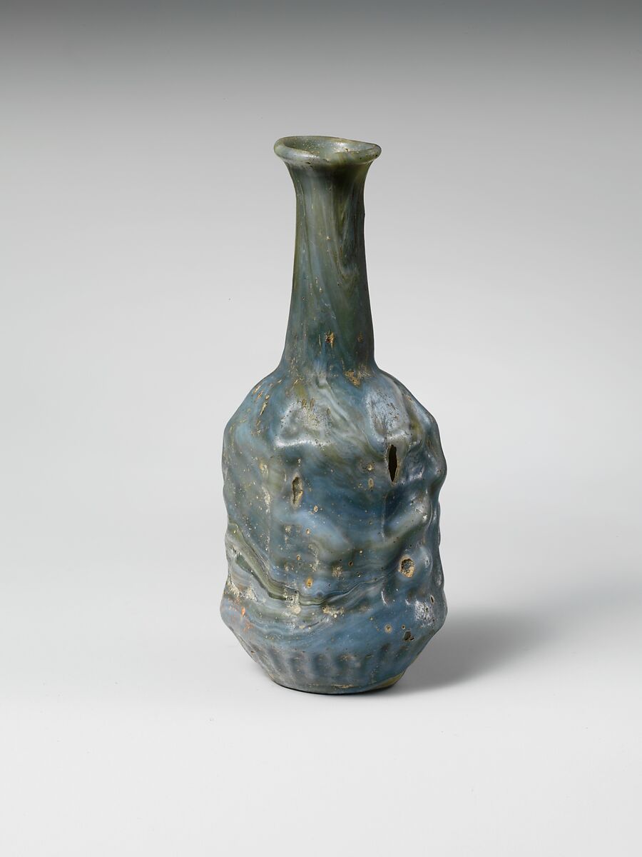 Glass hexagonal bottle, Glass, Roman 