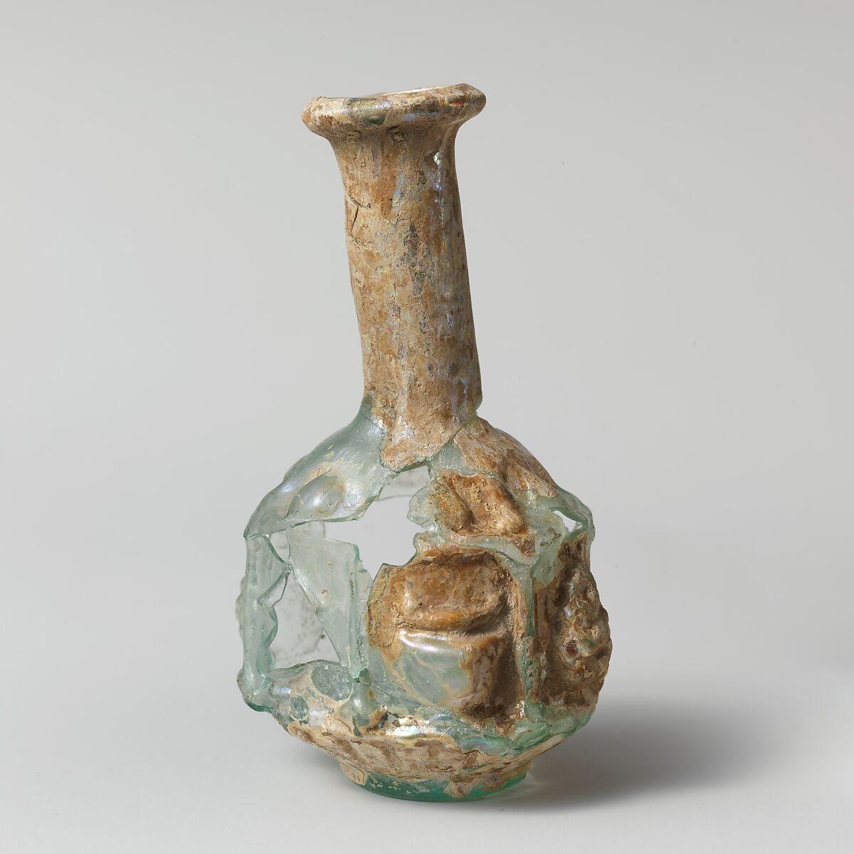 Glass hexagonal bottle, Glass, Roman 