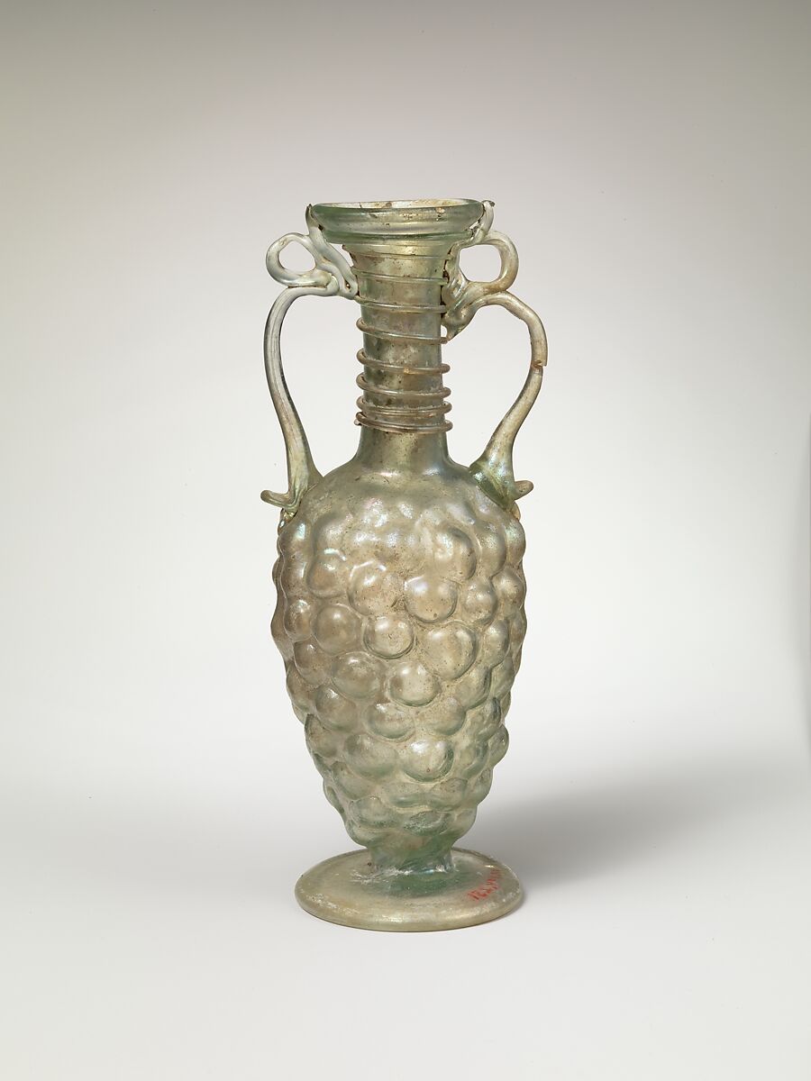 Glass bottle shaped like a bunch of grapes, Glass, Roman 