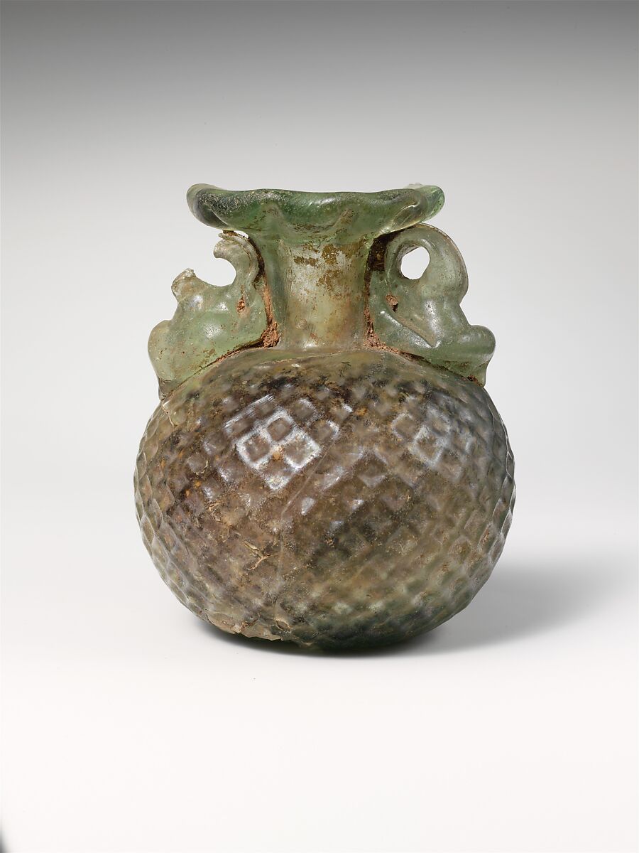 Glass aryballos (oil bottle), Glass, Roman 