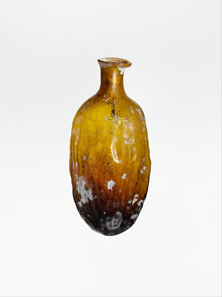 Glass bottle shaped like a date, Glass, Roman 