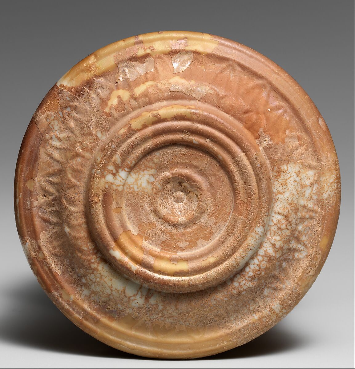 Glass pyxis with lid, Glass, Roman