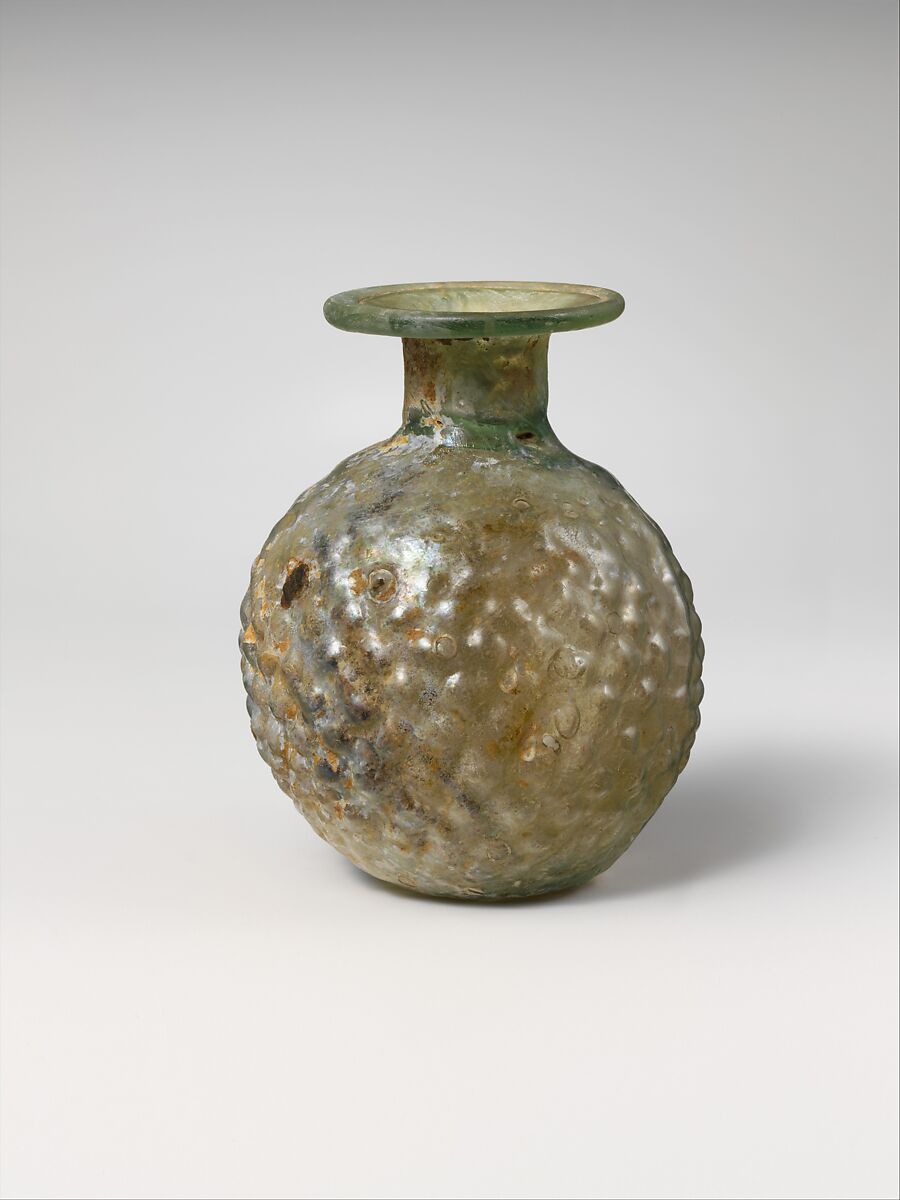 Glass sprinkler flask, Glass, Roman 