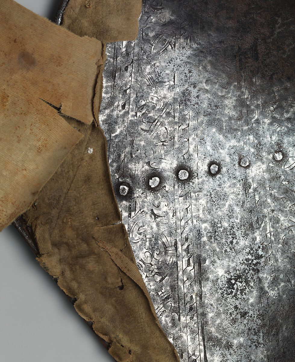 Painted Gorget, Steel, textile (silk), polychromy, gold, copper alloy, Western Europe, probably British or Dutch