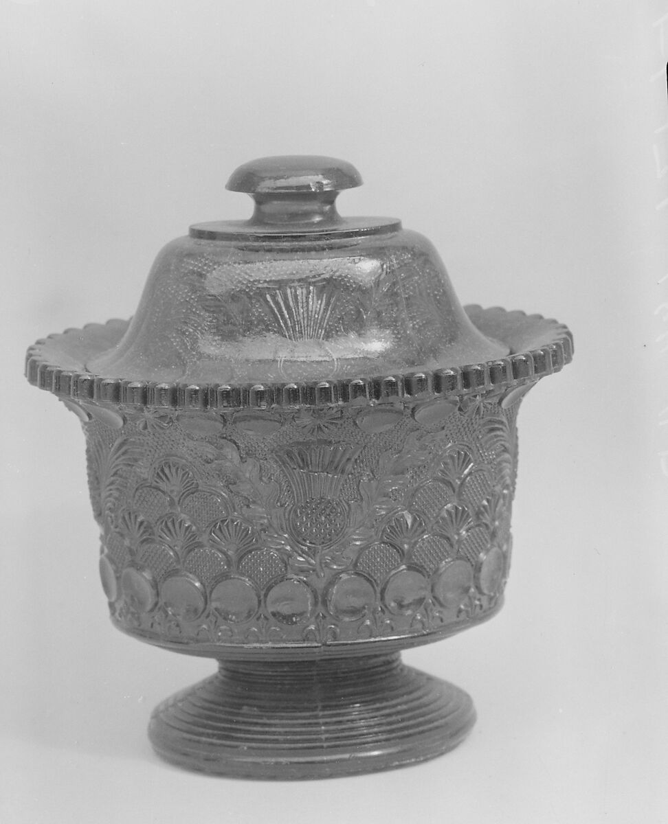 Covered Sugar Bowl, Lacy pressed glass 