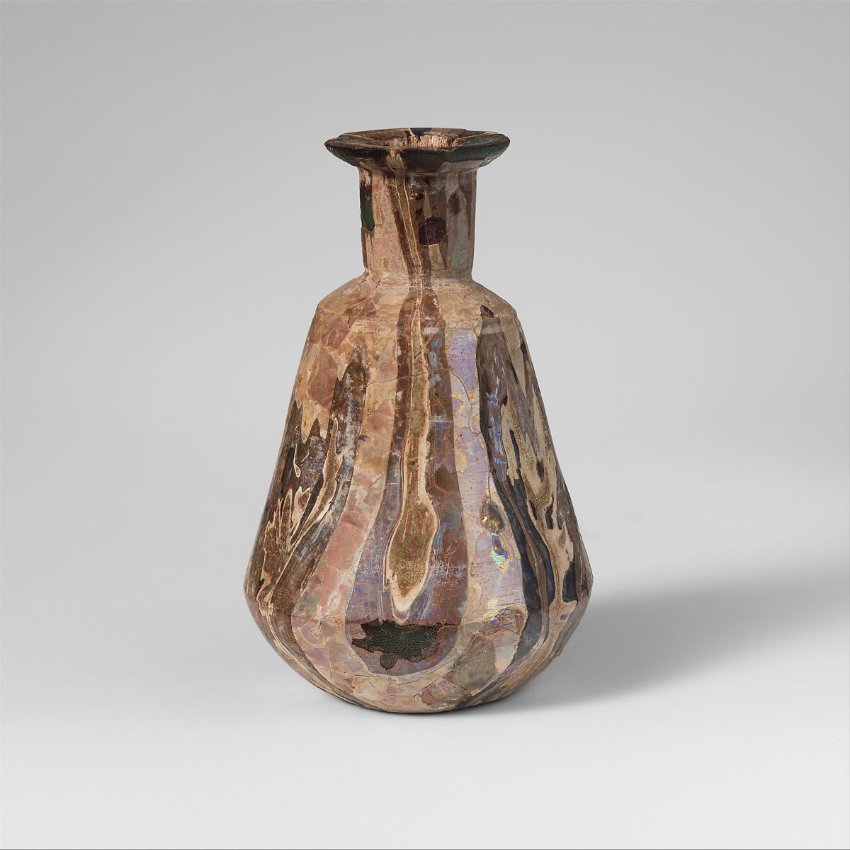 Glass gold-band mosaic bottle, Glass, Roman 