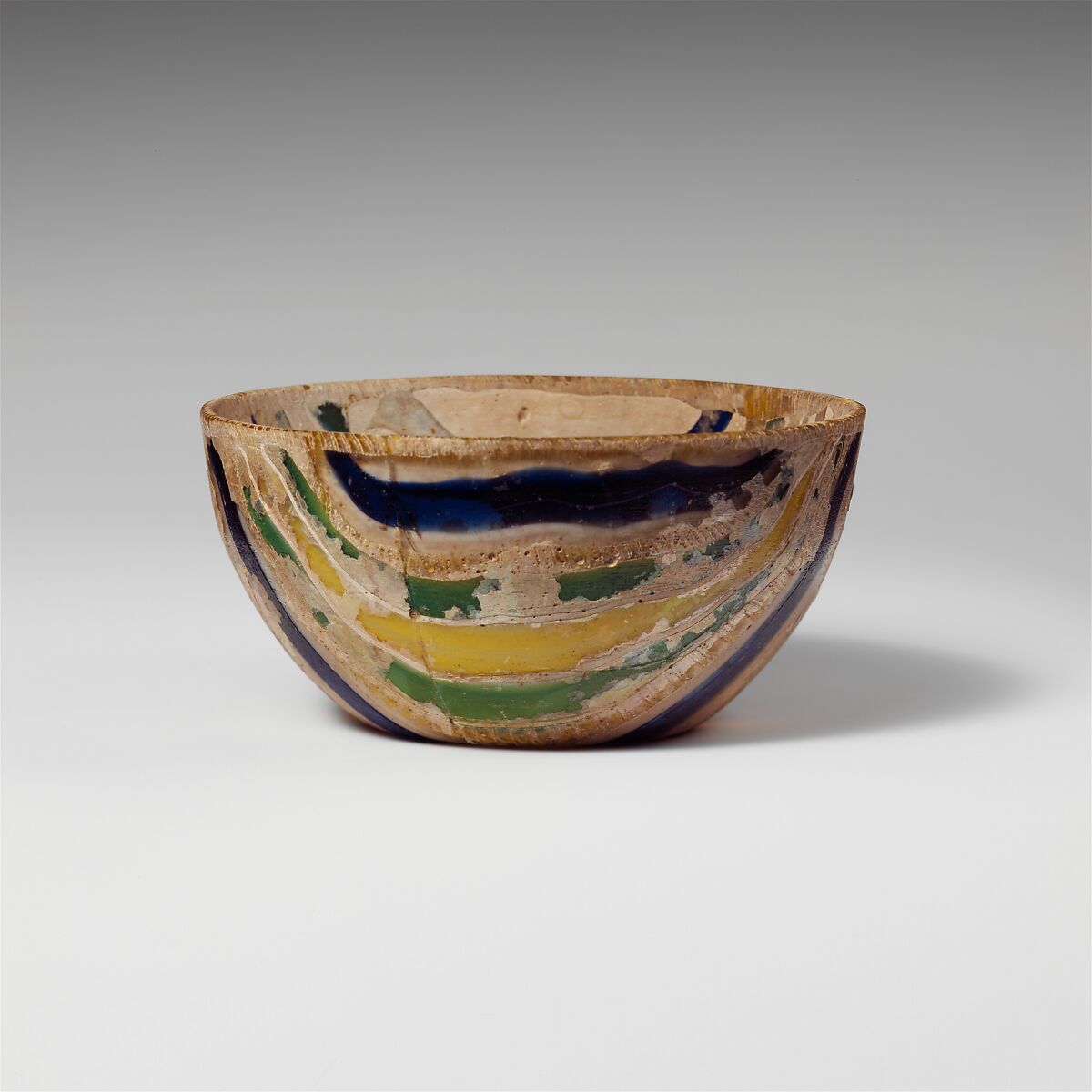 Glass striped mosaic bowl, Glass, Roman, probably Italian 