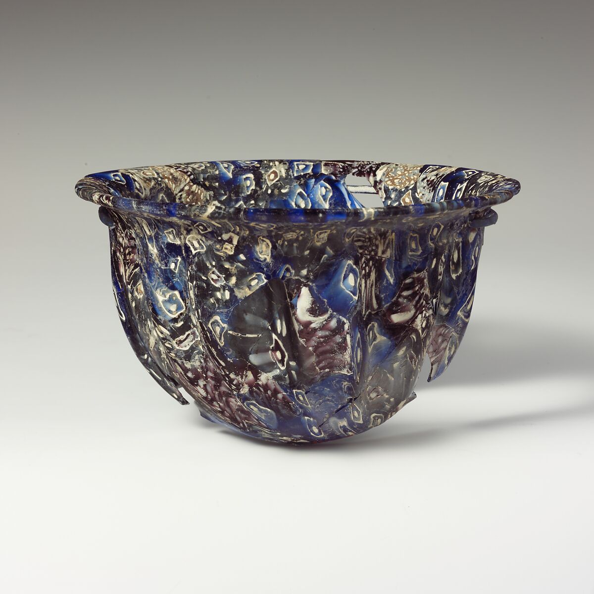 Ribbed mosaic glass bowl, Glass, Roman, probably Italian 