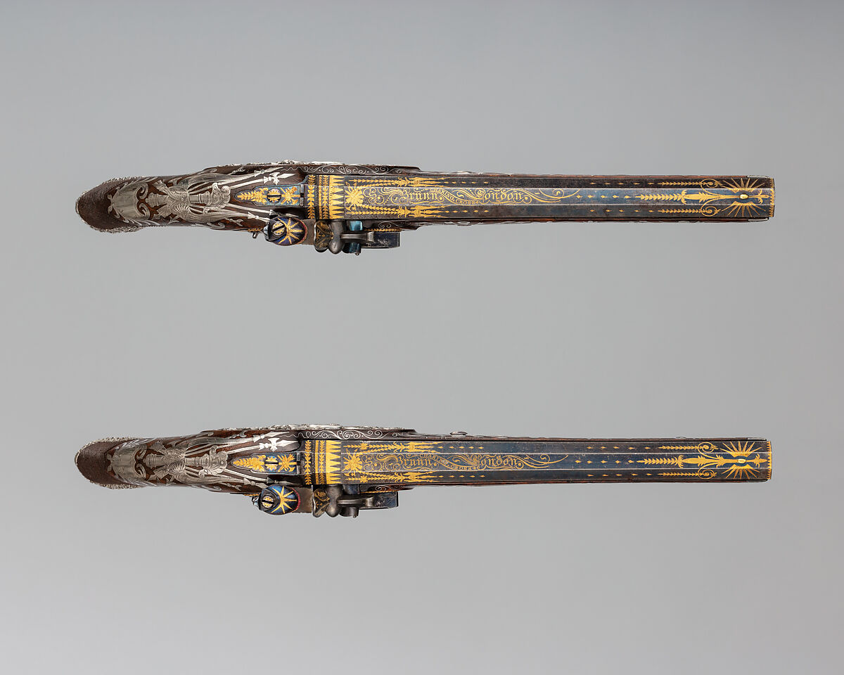 Pair of Flintlock Pistols, Samuel Brunn (British, London, recorded 1795–1820), Steel, wood (walnut, rosewood), silver, gold, British, London