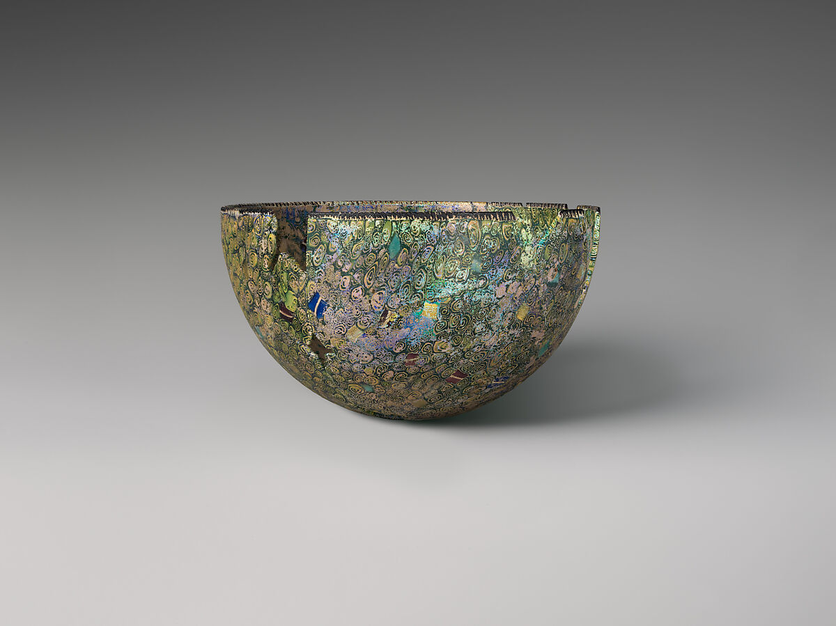 Mosaic gold-glass hemispherical bowl, Glass, Greek 