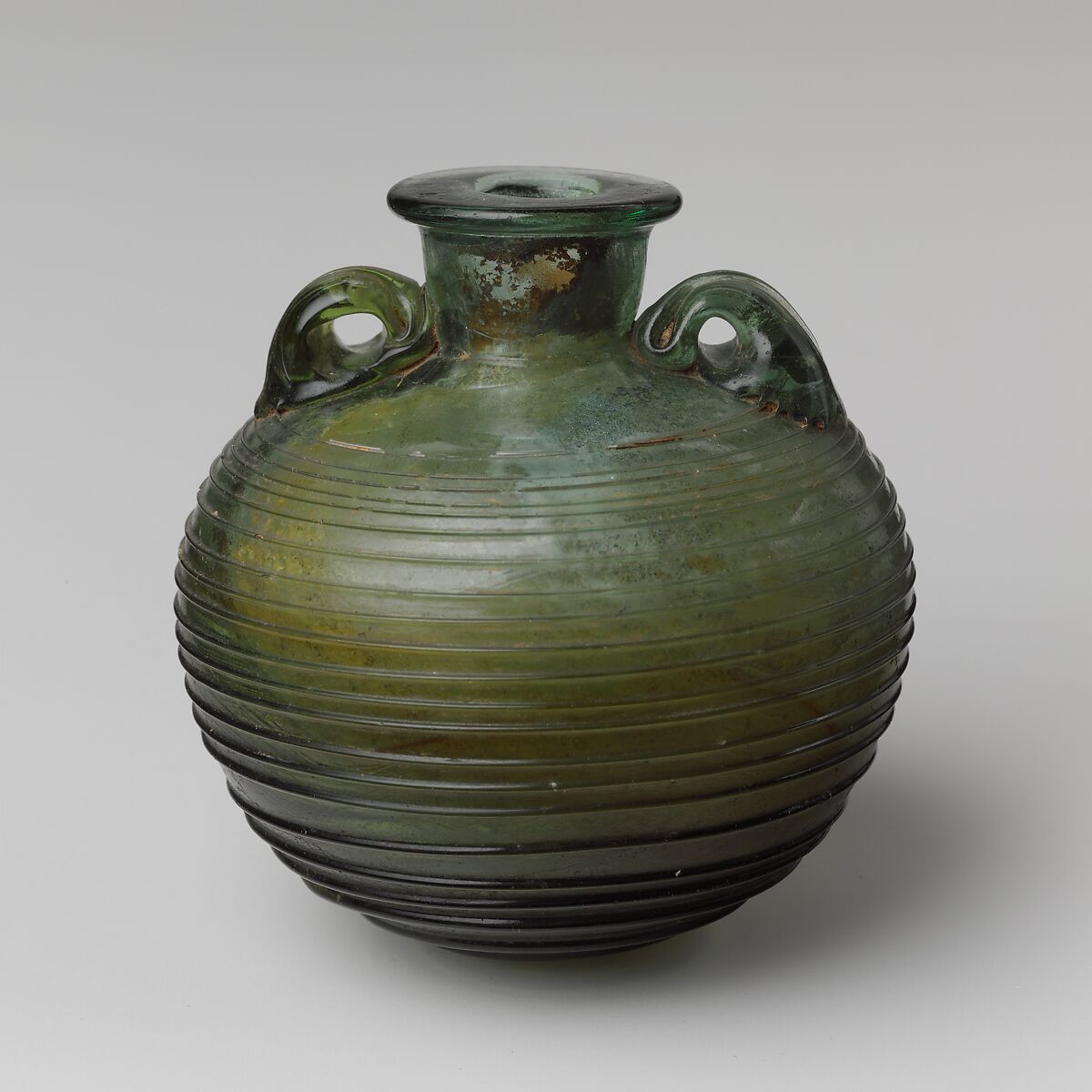 Glass aryballos (oil bottle), Glass, Roman 