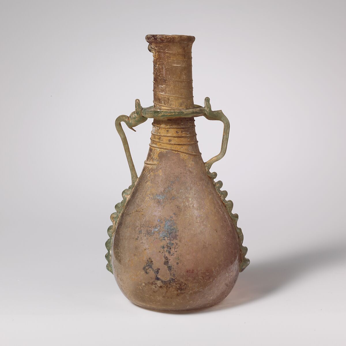 Glass two-handled bottle, Glass, Roman, Syrian 