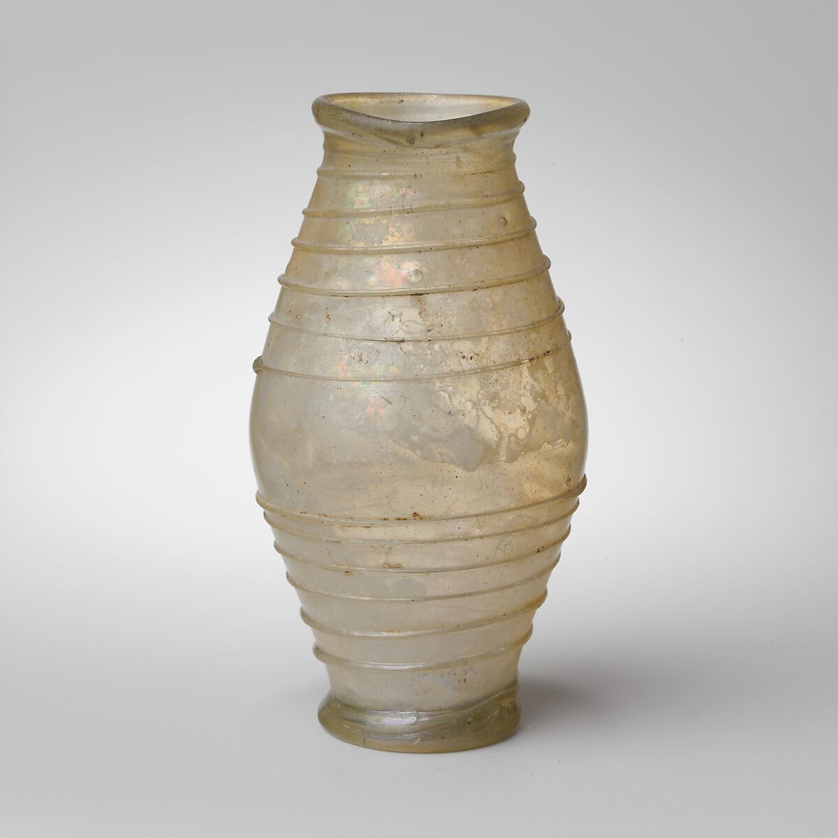 Glass barrel-shaped jar, Glass, Roman 