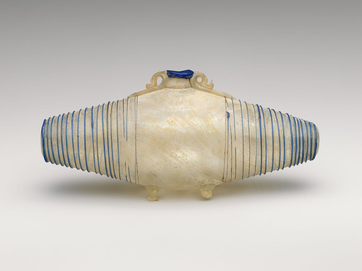 Glass barrel-shaped flask, Glass, Roman 