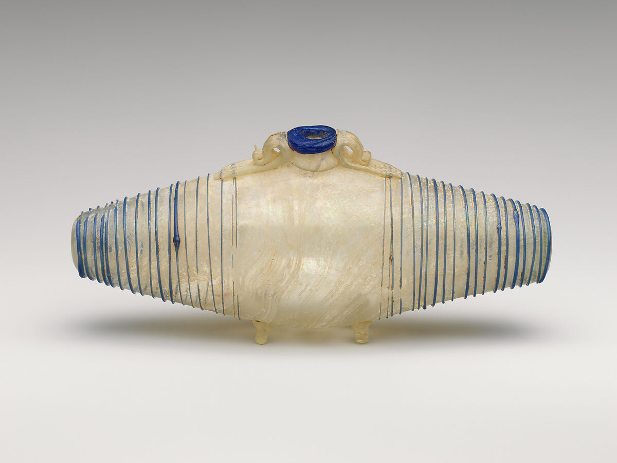 Glass barrel-shaped flask, Glass, Roman