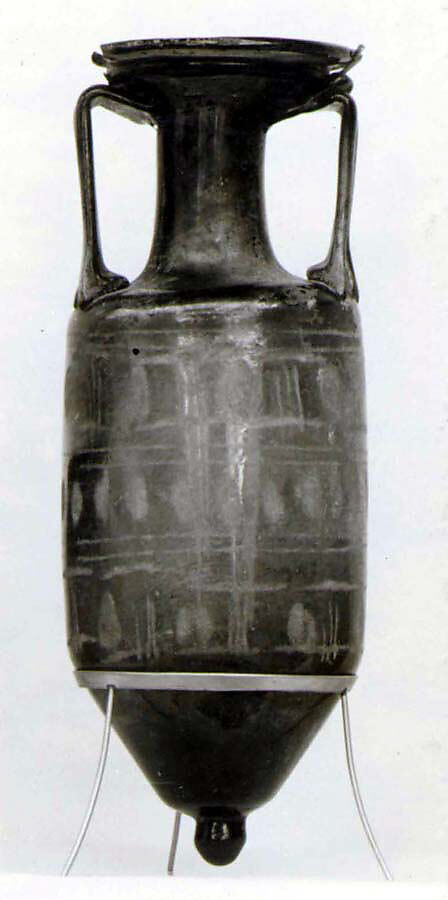 Glass two-handled bottle (amphora), Glass, Roman 