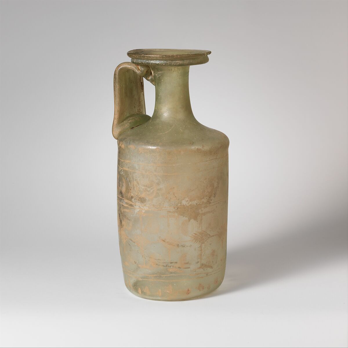 Glass cylindrical bottle, Glass, Roman 