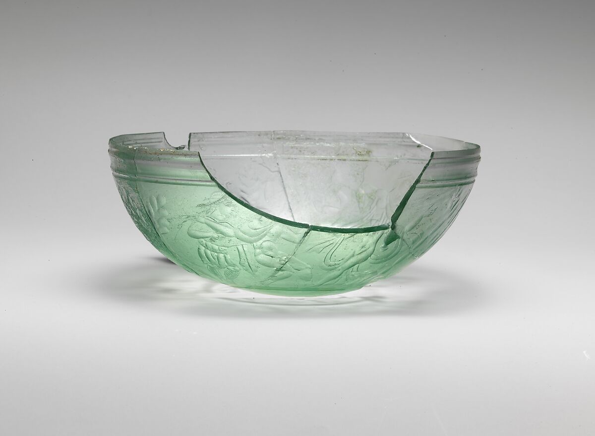 Glass bowl decorated with hunting scenes, Glass, Roman