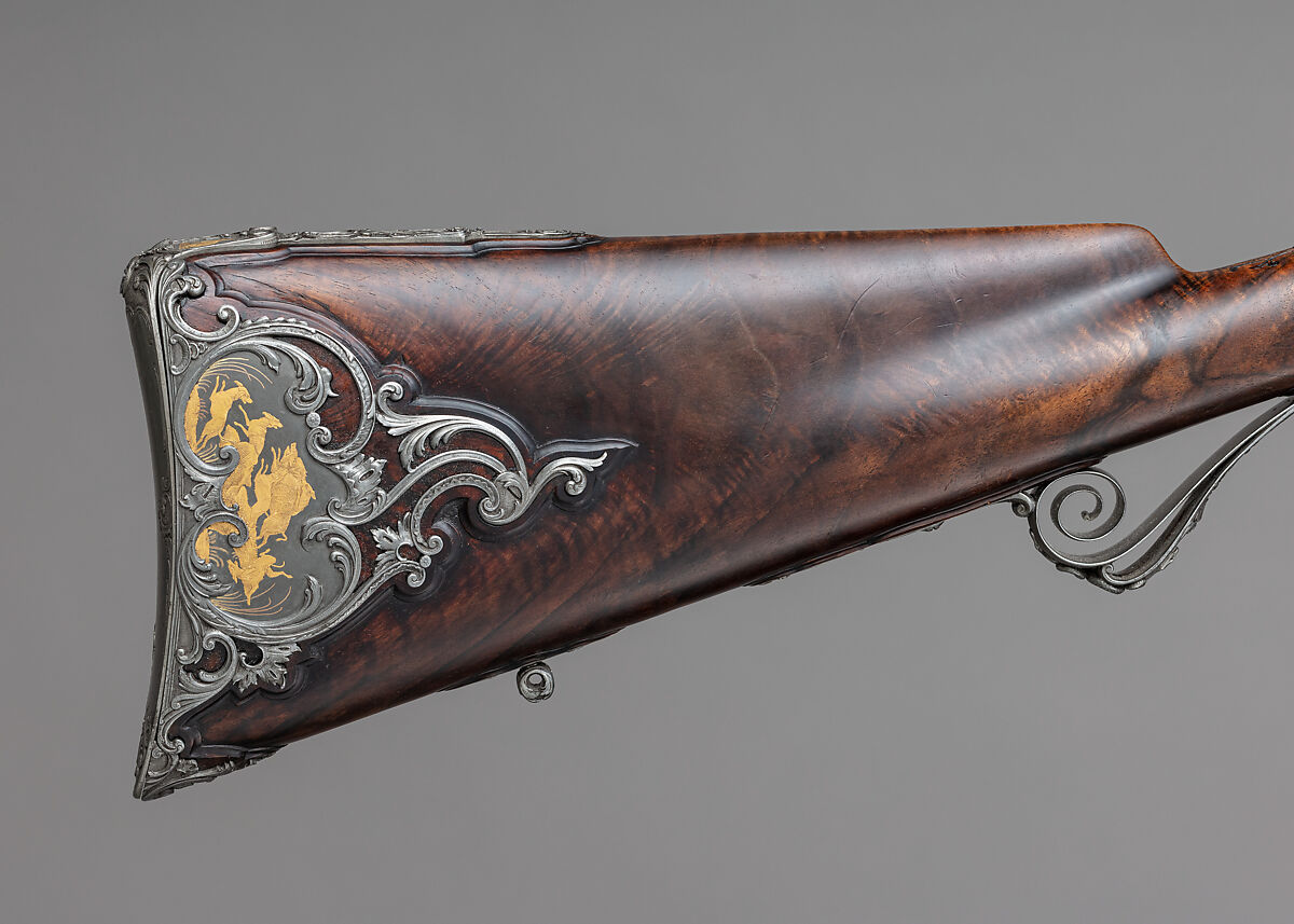 Double-Barrel Breech-Loading Pinfire Shotgun, J. C. A. Brun (French, Paris, active 1849–72), Steel, wood (walnut), gold, French, Paris