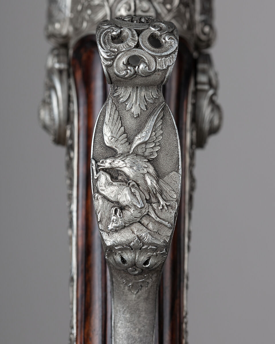 Double-Barrel Breech-Loading Pinfire Shotgun, J. C. A. Brun (French, Paris, active 1849–72), Steel, wood (walnut), gold, French, Paris