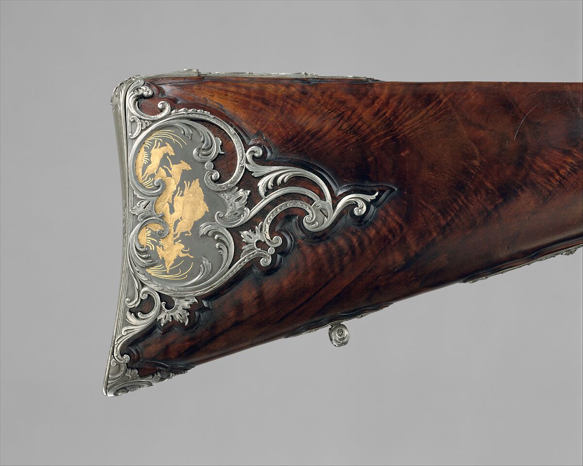 Double-Barrel Breech-Loading Pinfire Shotgun, J. C. A. Brun (French, Paris, active 1849–72), Steel, wood (walnut), gold, French, Paris