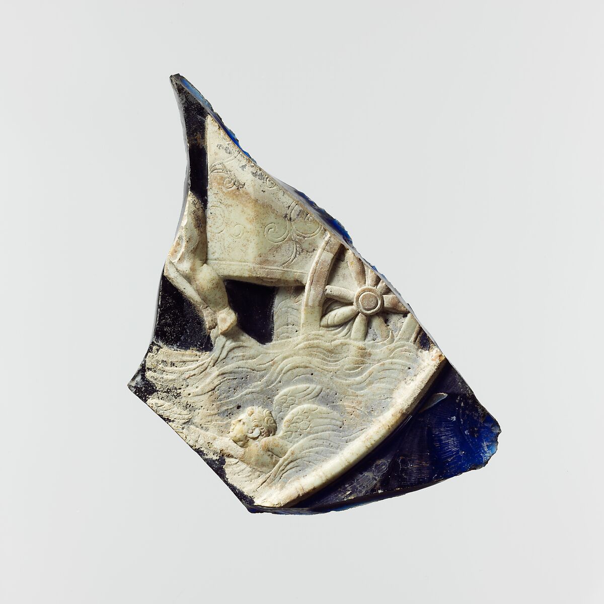 Glass cameo plate fragment, Glass, Roman