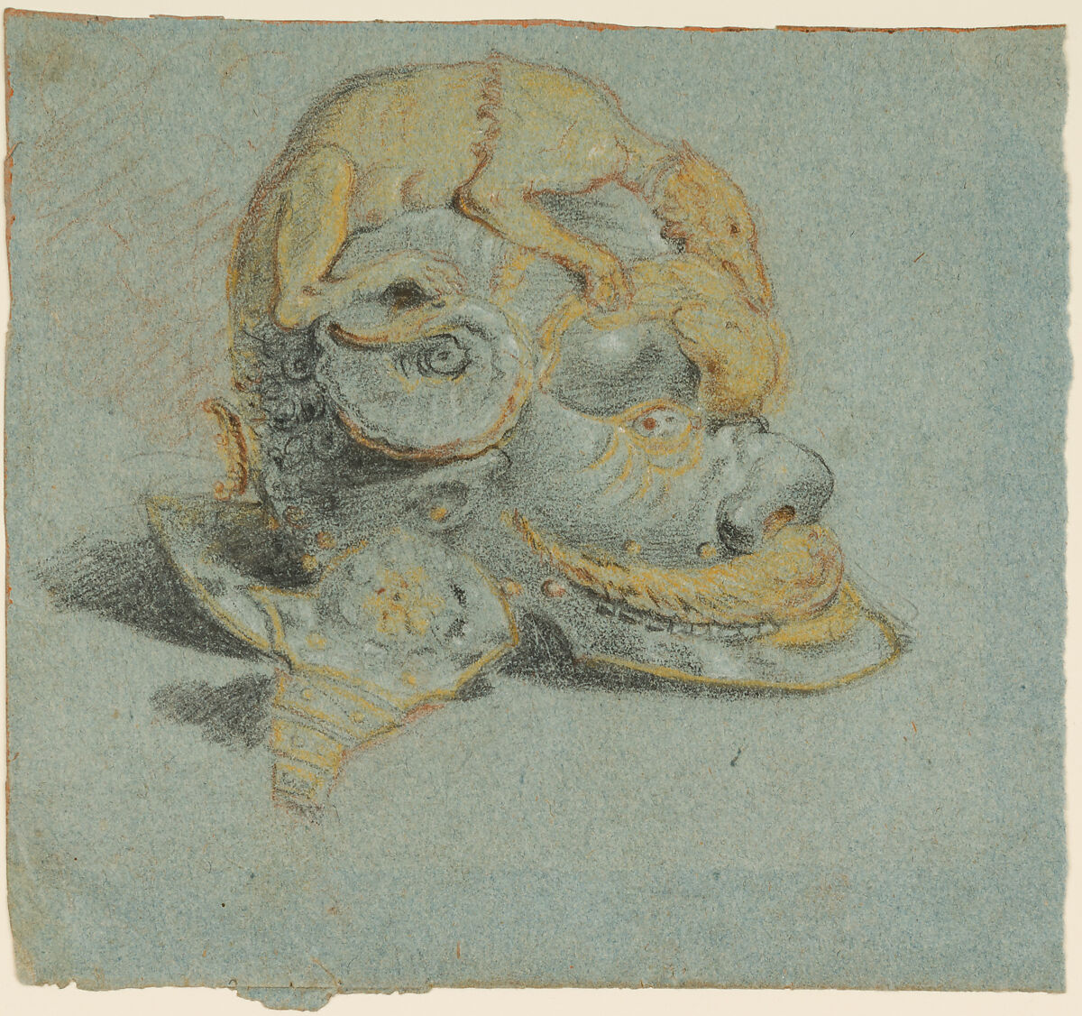 Drawing of a Parade Helmet, Colored chalk on paper, Italian, probably Venetian