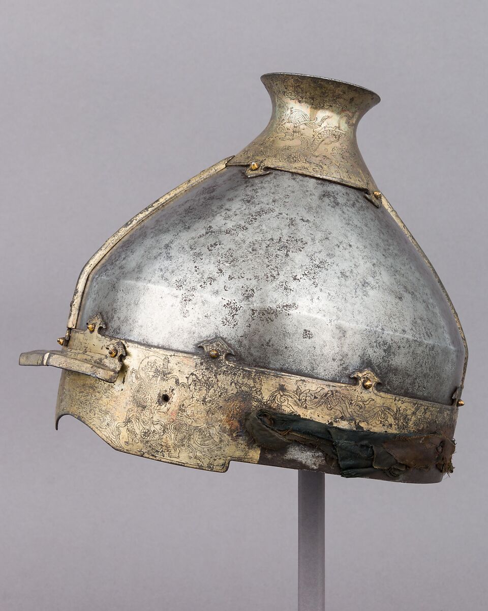 Helmet, Iron, gold, silver, textile, Chinese