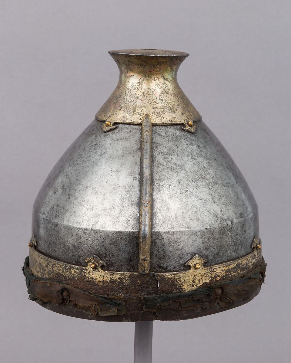 Helmet, Iron, gold, silver, textile, Chinese